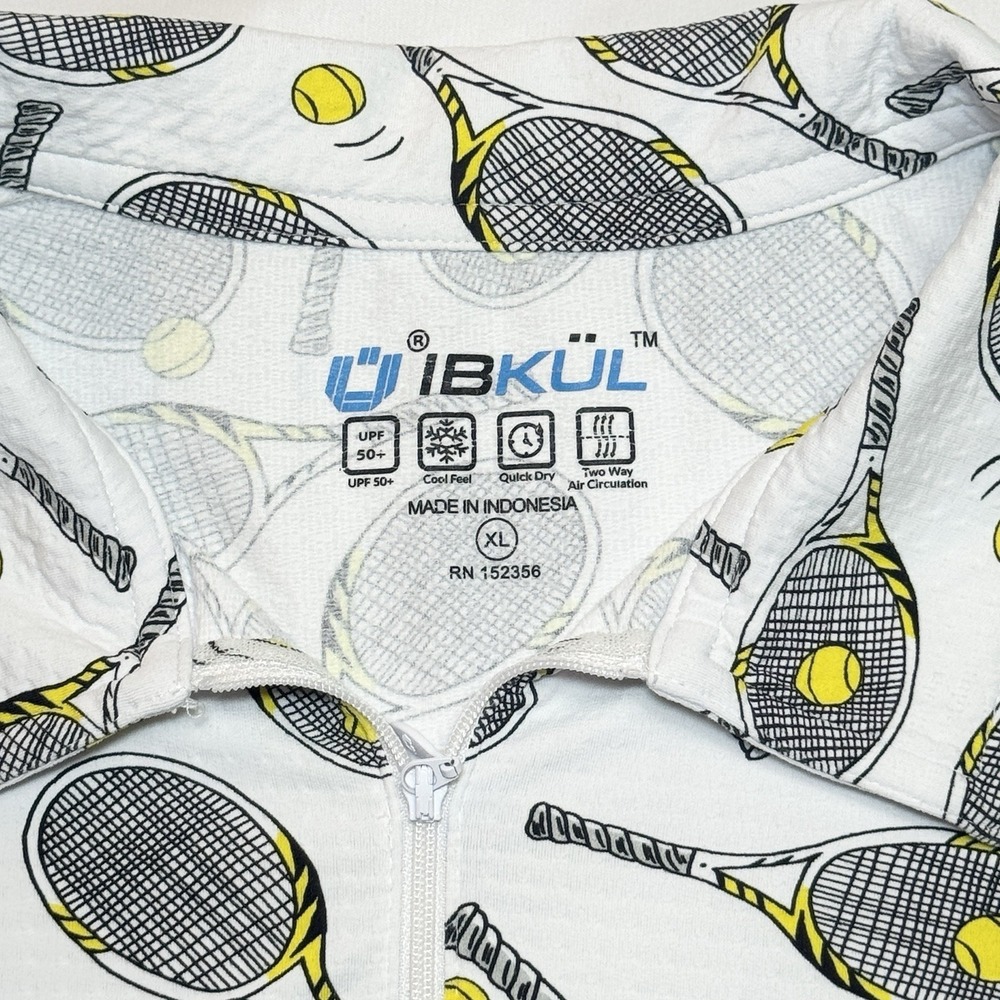 IBKUL Women's Venus Tennis Racket Print Sleeveless Polo Size XL Pickleball SPF - Picture 3 of 7